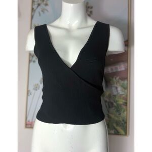 JustFab Black Ribbed Knit V-Neck Wrap Front Sweater Tank Top XXL